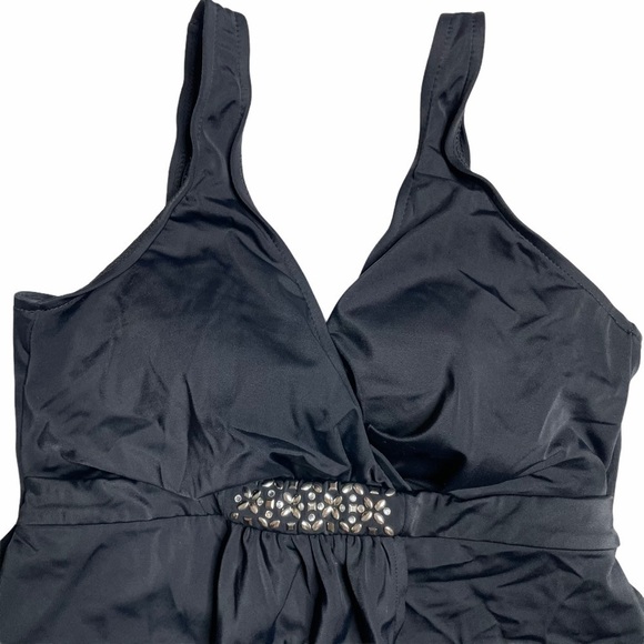 Trimshaper Black Jeweled One Piece Swimsuit with Stud Embellishment Size 12 - Picture 3 of 9